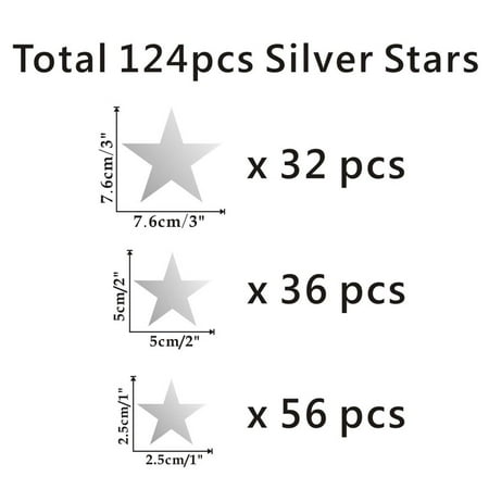 Silver Stars Wall Decals Stickers 134 Silver Stars Painted Walls Metallic Vinyl Polka Wall Decor Sticker for Baby Kids Nursery Bedroom Removable Home Decoration Easy to Peel Stick